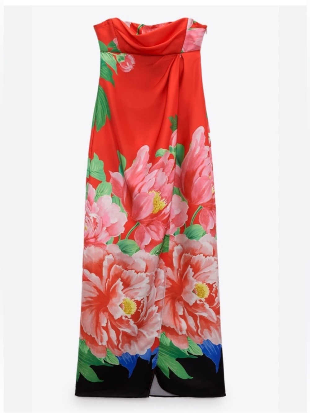 Zara floral silky strapless maxi dress wrap skirt NWT size L